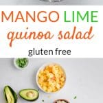 Mango Lime Quinoa Salad is gluten free and a fun spin on pasta salad. Full of light and refreshing veggies, it's a great summer quinoa salad option | Cold Quinoa Salad | Summer Quinoa Salad #glutenfree #glutenfreesalad #quinoasalad #summersalad #coldquinoasalad #barbecue #cookout #mango #summerfood
