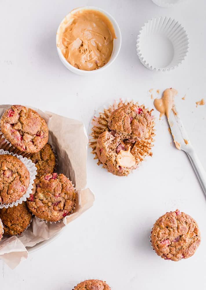 strawberry banana chickpea muffin with peanut butter