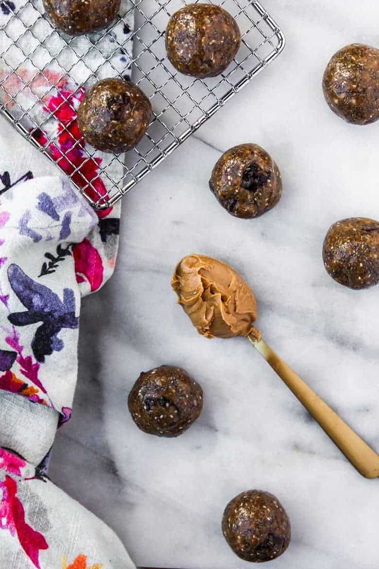 Spoonful of peanut butter with no bake energy bites