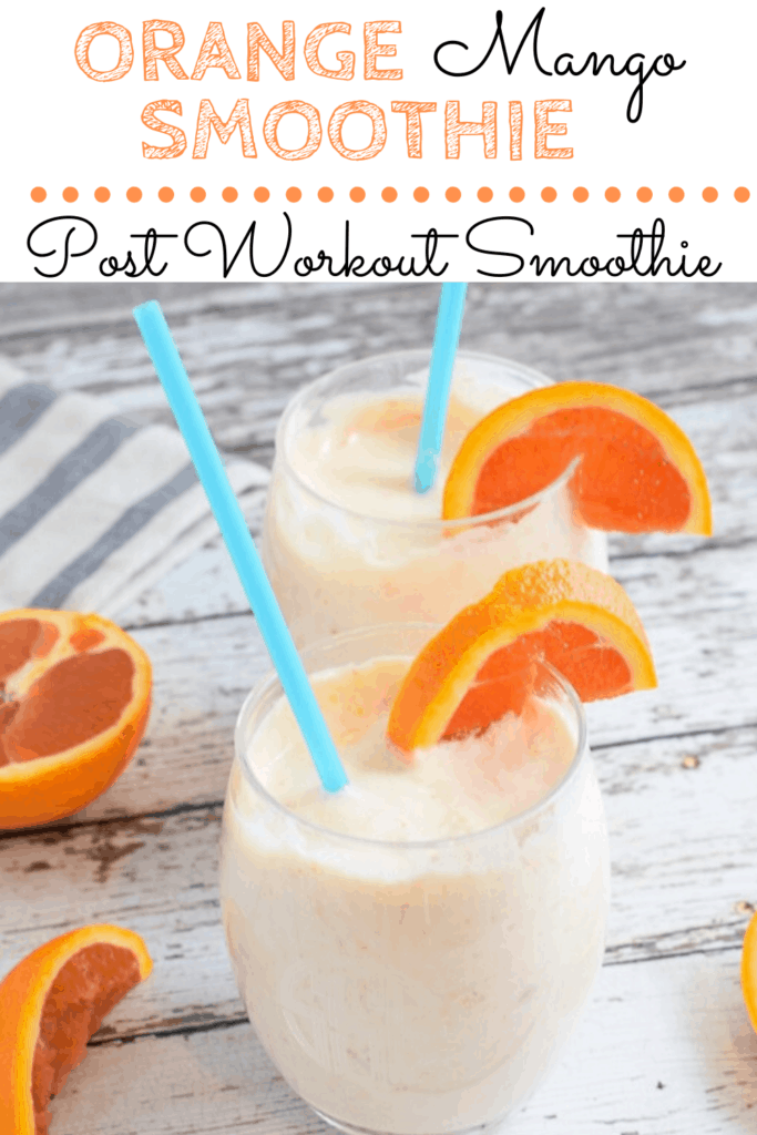 orange mango smoothie with cara cara oranges in wine glasses with text overlay | Bucket List Tummy