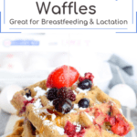 Berry Waffles with syrup dripping down with text overlay | Bucket List Tummy