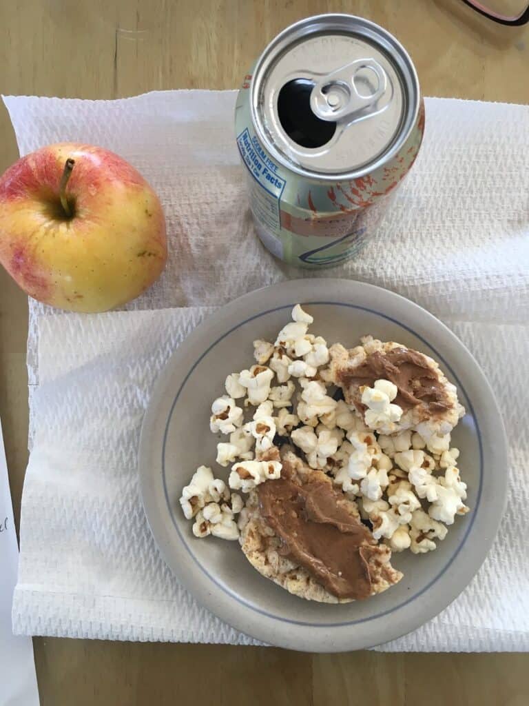 plate with rice cake and popcorn 