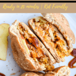 Turkey Apple Burgers flat lay on white plate with text overlay