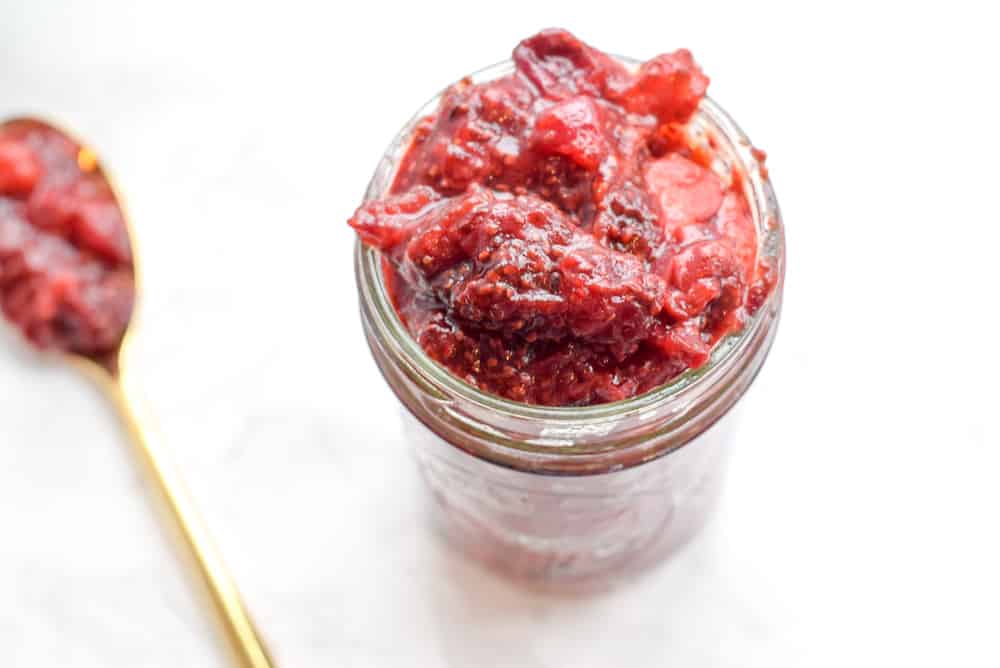 cranberry chia jam recipe in mason jar