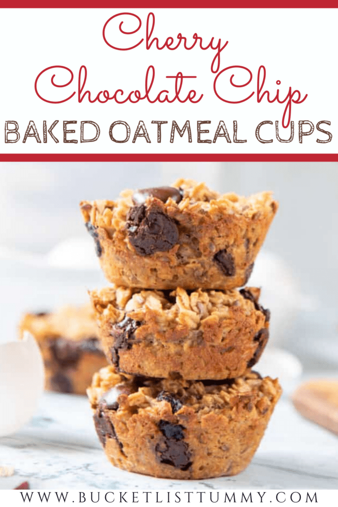 chocolate chip baked oatmeal cups with text overlay