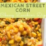 Closeup of mexican street corn dip recipe in skillet