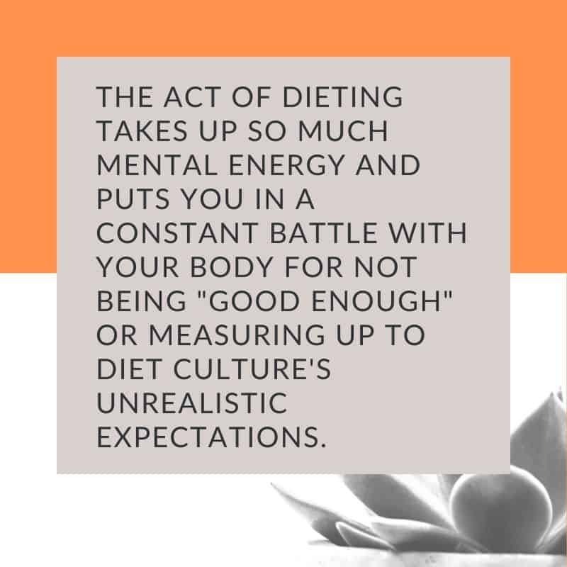 Social media graphic with text about dieting taking up mental energy and space
