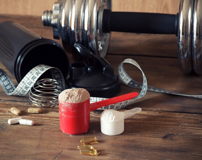 protein powder supplement with weights