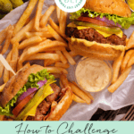 burgers and fries with text overlay