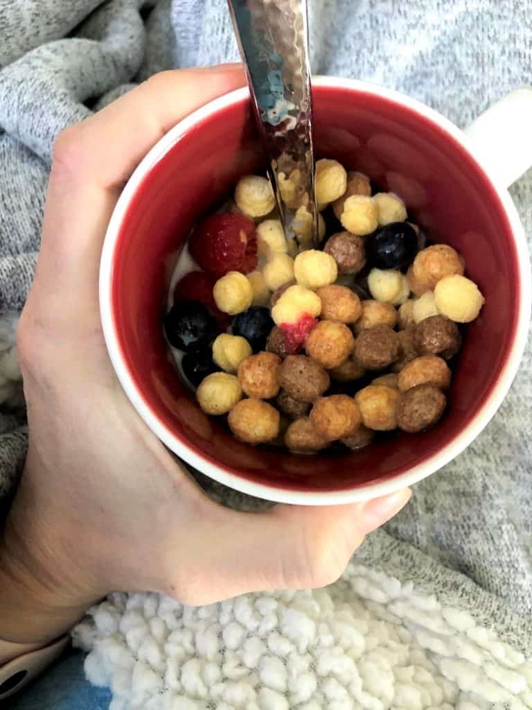 cereal in mug as comfort snack