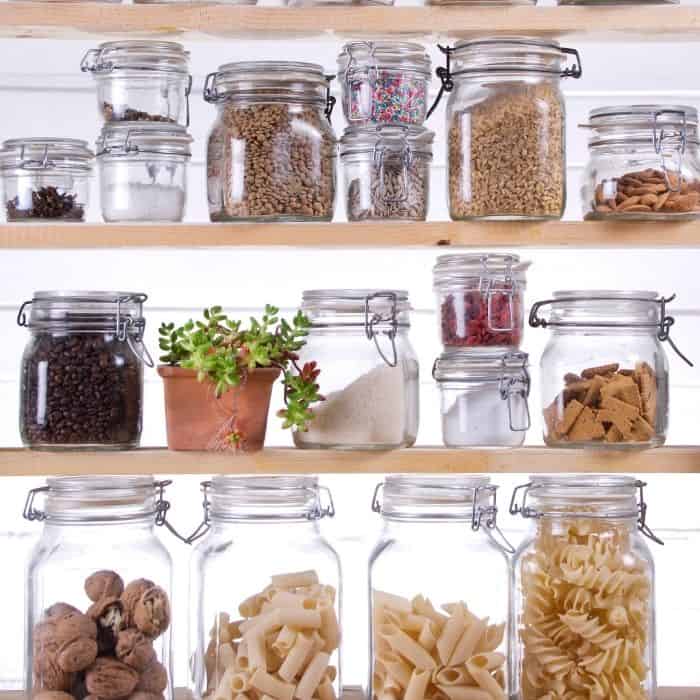 clear jars with pantry staples