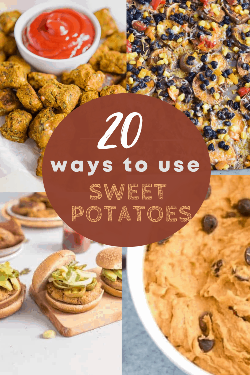 4 different sweet potato recipes wiht text overlay for Pinterest