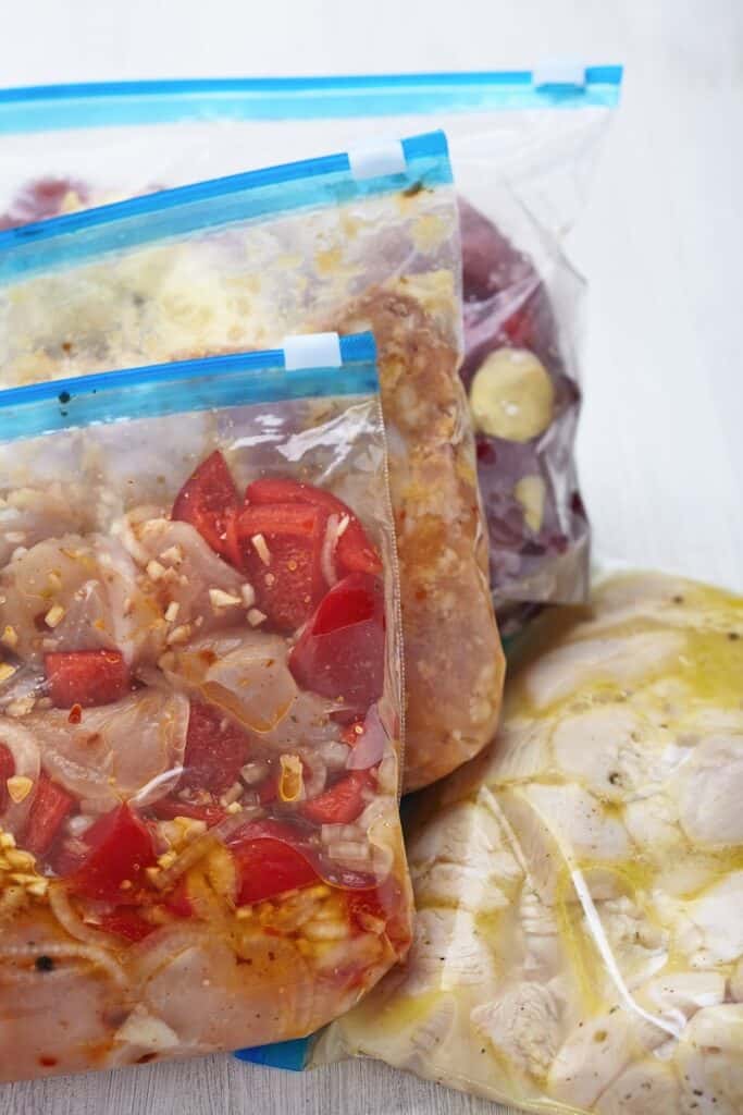 Individual freezer meals in ziplock bags