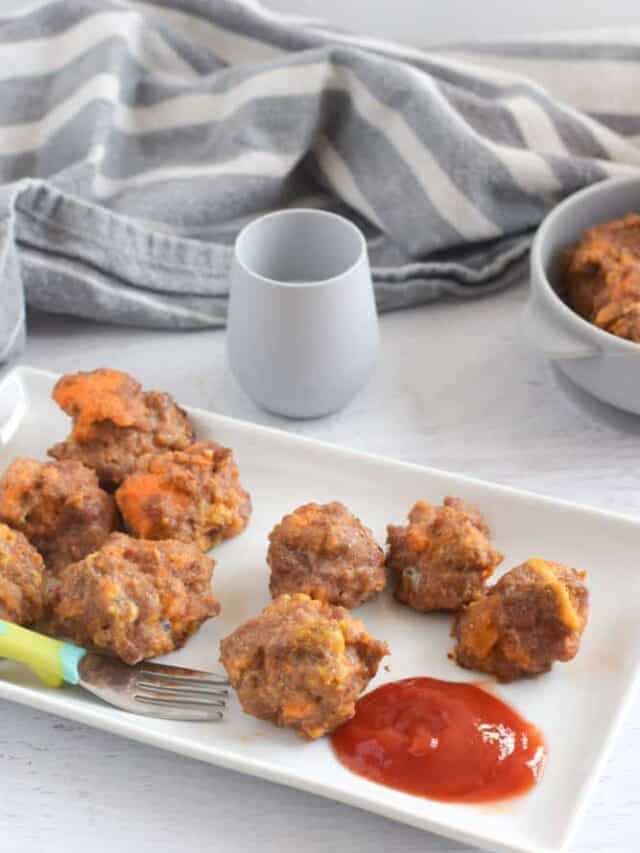 baby led weaning meatballs on white plate
