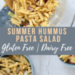 Pinterest graphic for hummus pasta salad