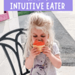 Pinterest graphic with young toddler eating cupcake and text over