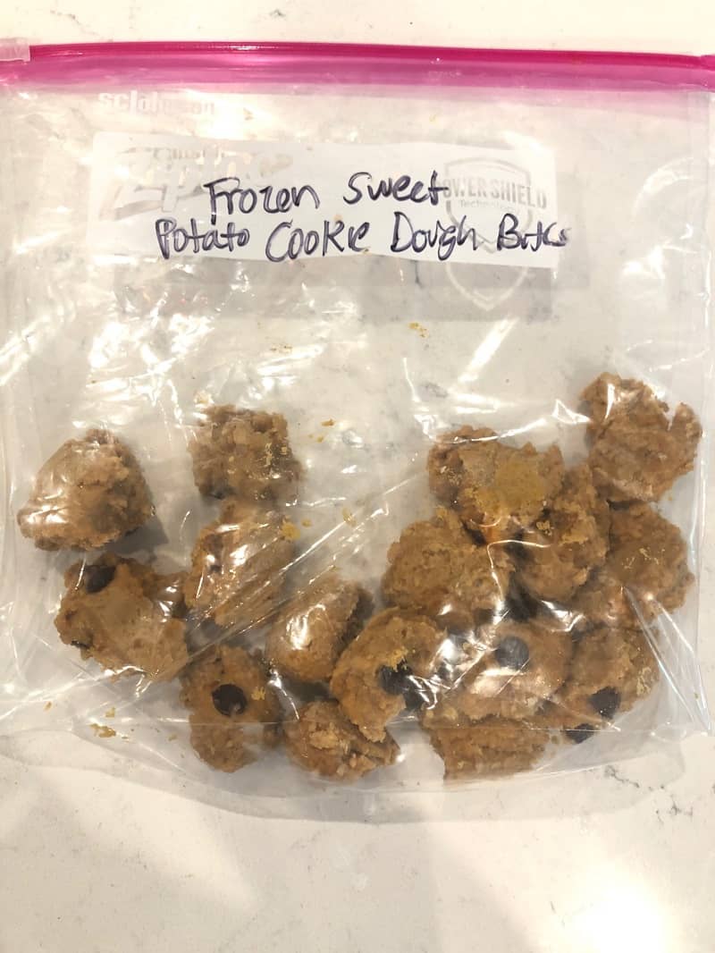 frozen labeled storage bag of cookie dough bites