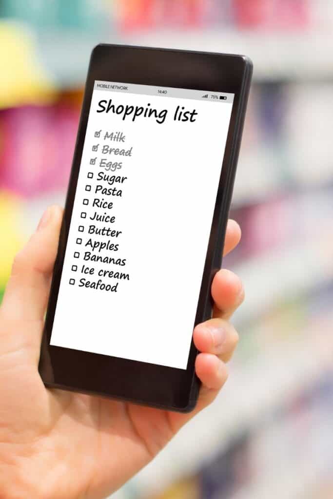 shopping list on phone