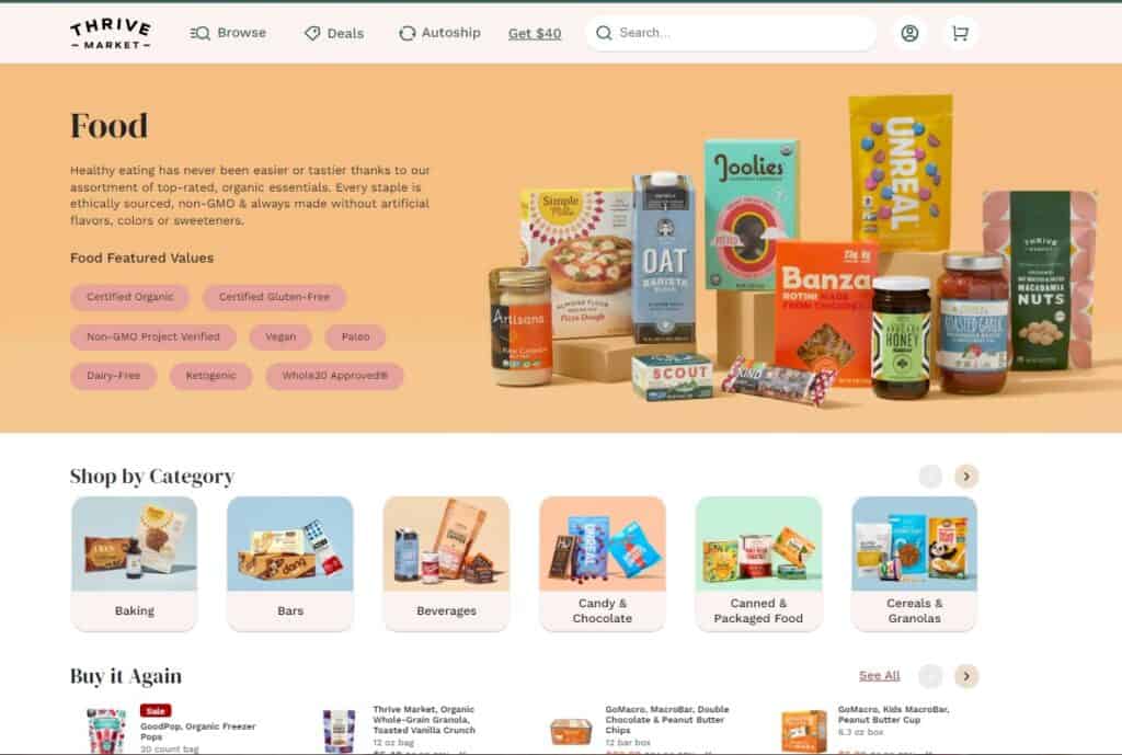 thrive market food selections