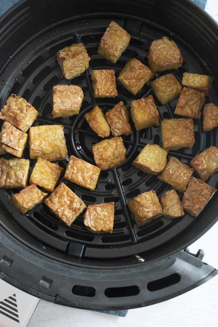easy air fried tempeh recipe cooked in air fryer bowl