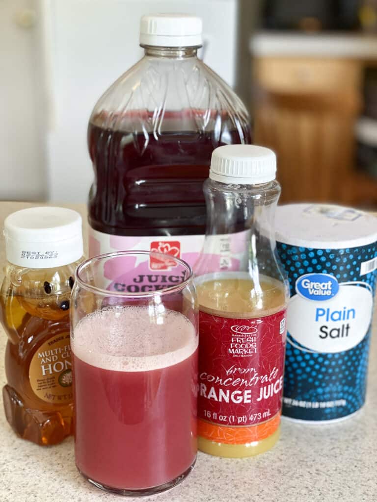 homemade sports drink with cranberry juice and orange juice