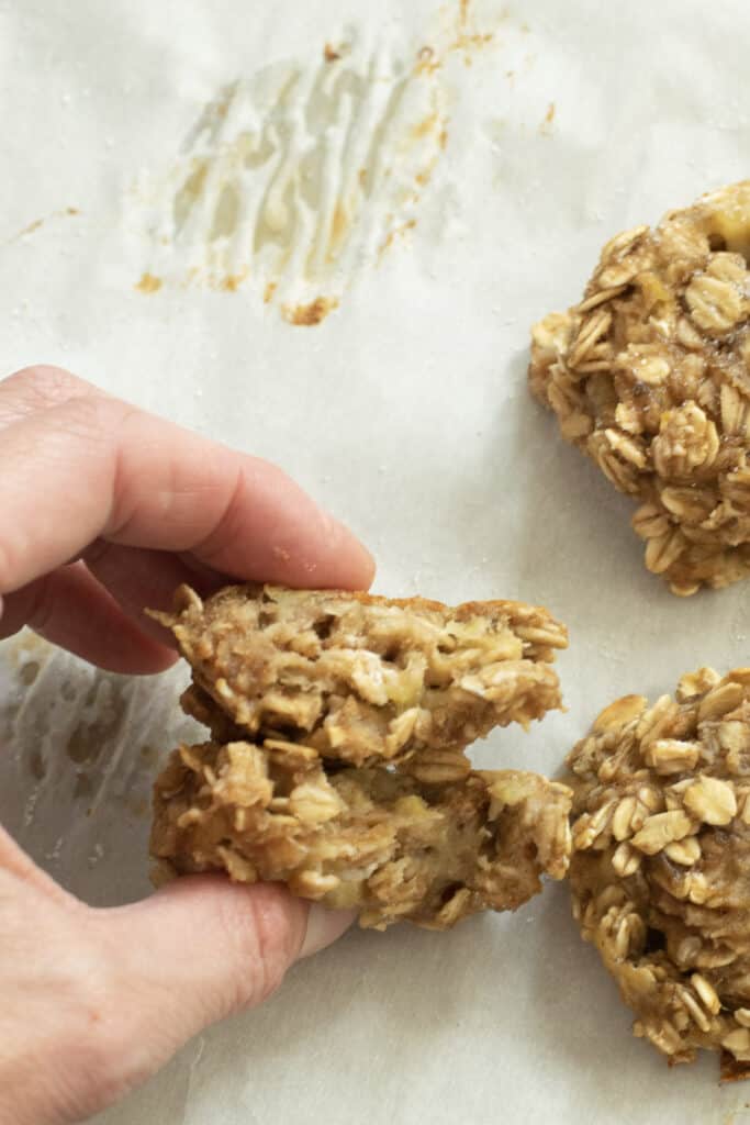 peanut butter banana oatmeal cookies over parchment paper 