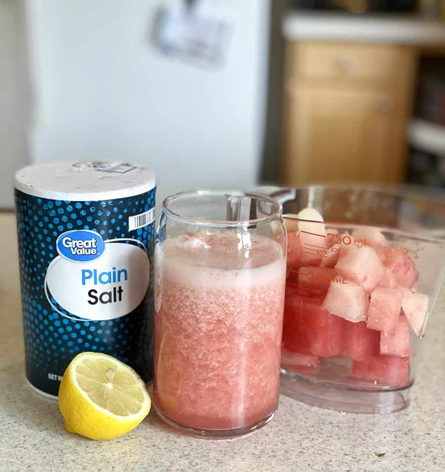 homemade watermelon electrolyte drink with lemon and salt