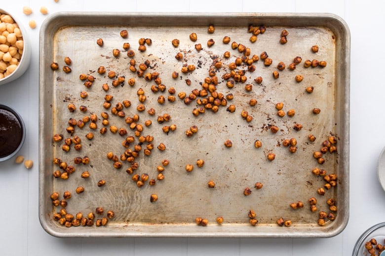 bbq roasted chickpeas on baking sheet