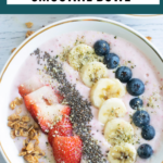 strawberry smoothie bowl with text overlay