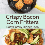 crispy bacon corn fritters with text overlay