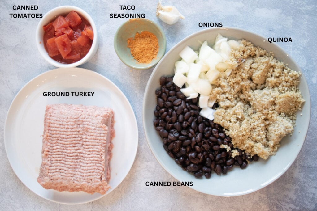 labeled ingredients for turkey taco skillet