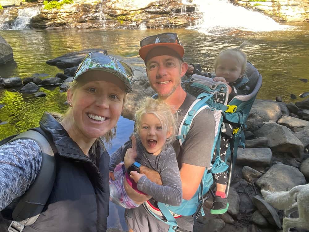 family hiking in deep creek lake