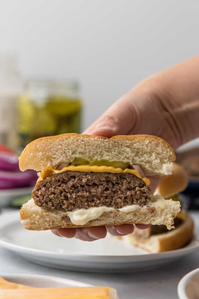Air Fryer Bison Burgers with cheese and bun