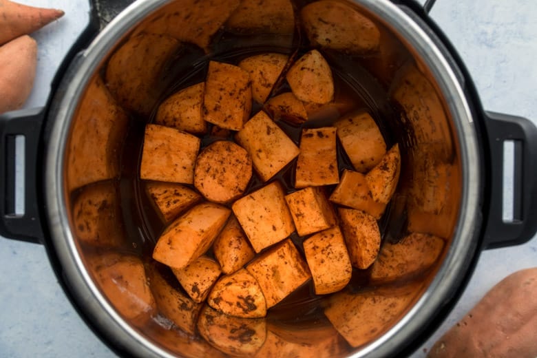 chopped sweetpotatoes in instant pot for instant pot sweet potato casserole
