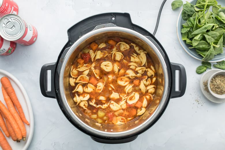 creamy tortellini soup with veggies in instant pot