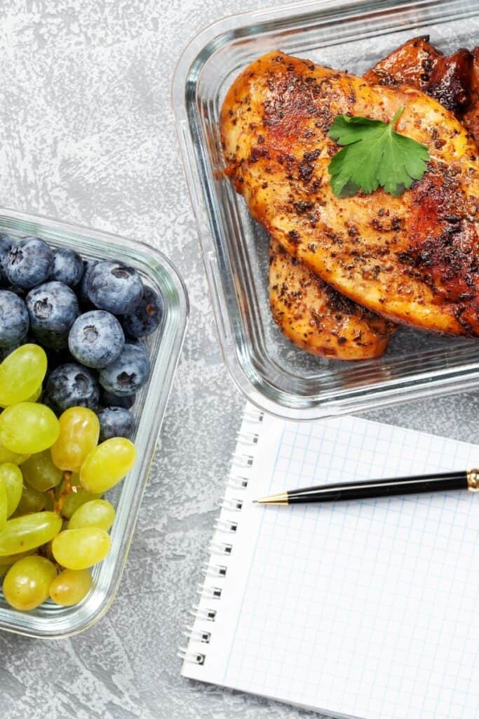 college meal prep with notebook