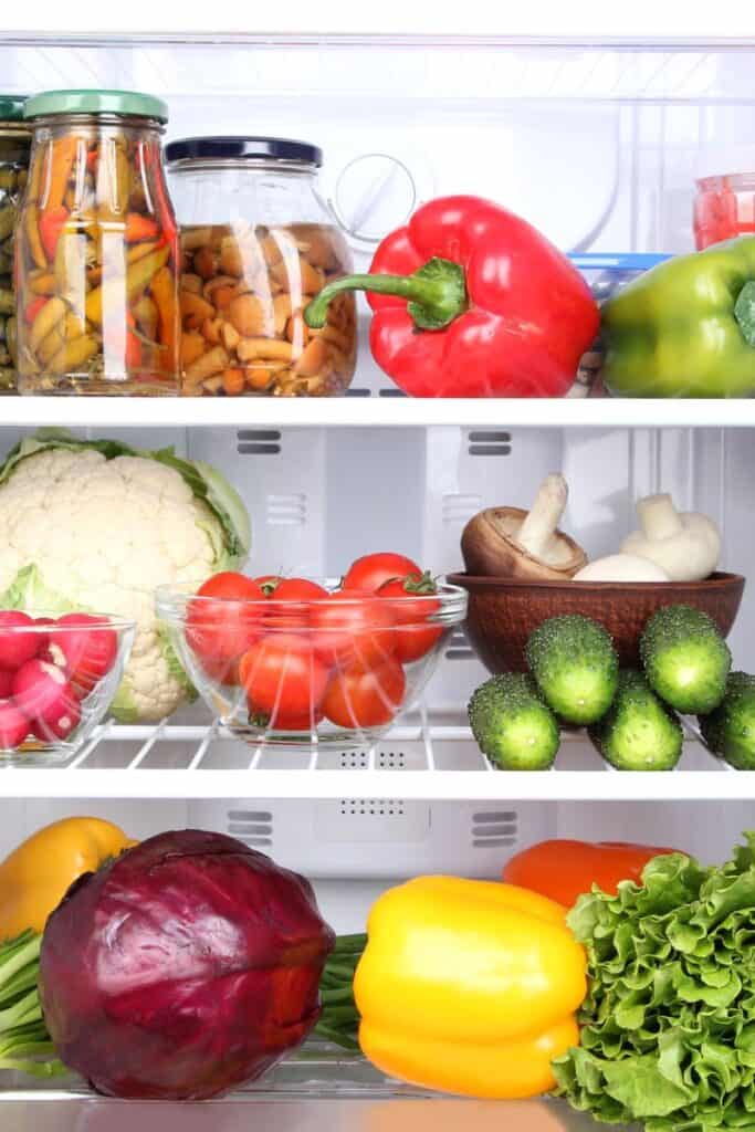 refrigerator with colorful produce