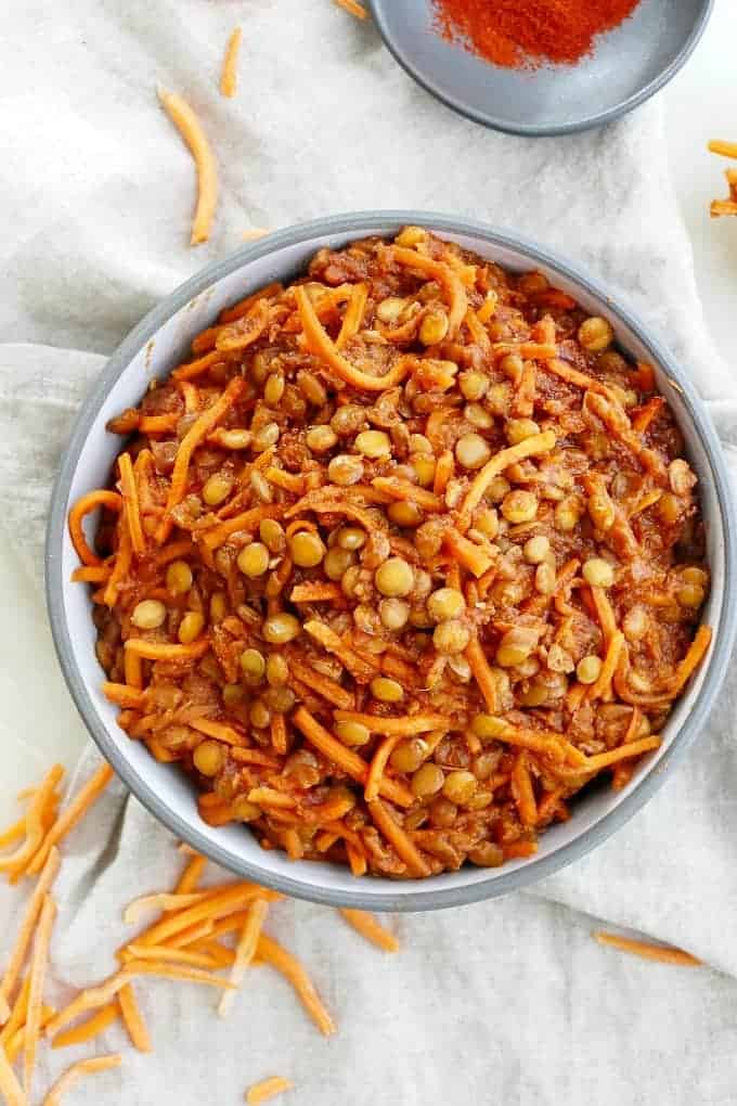 lentils and shredded carrots in bowl
