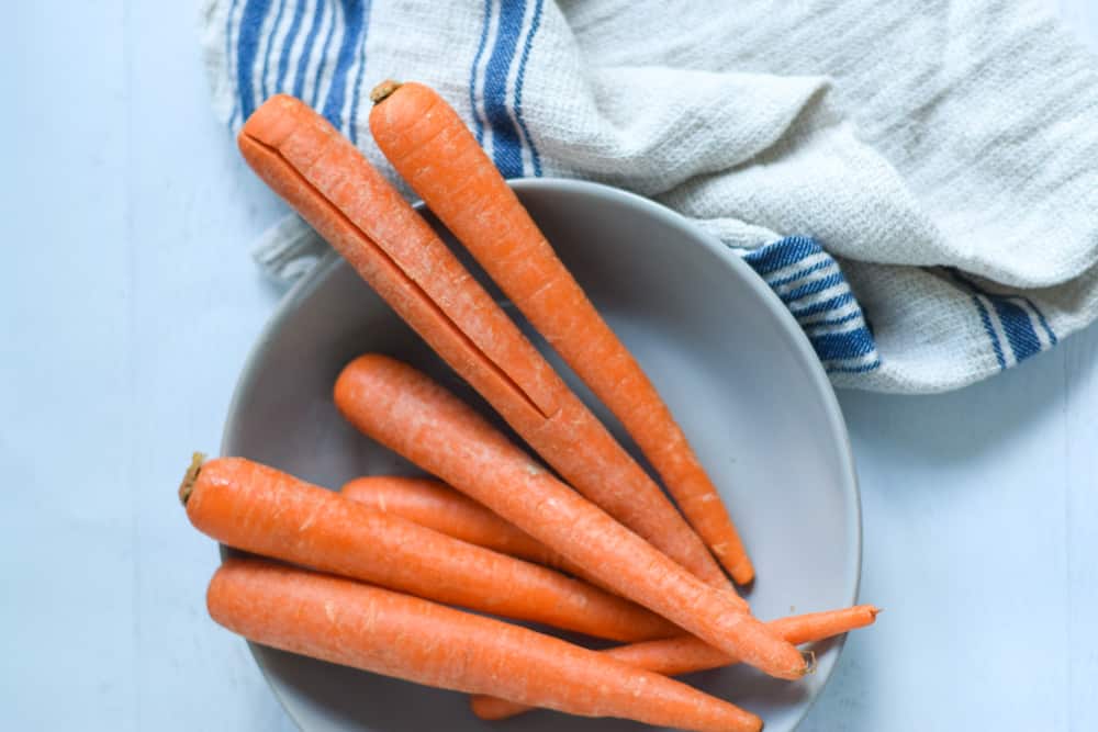 carrots on blue bowl