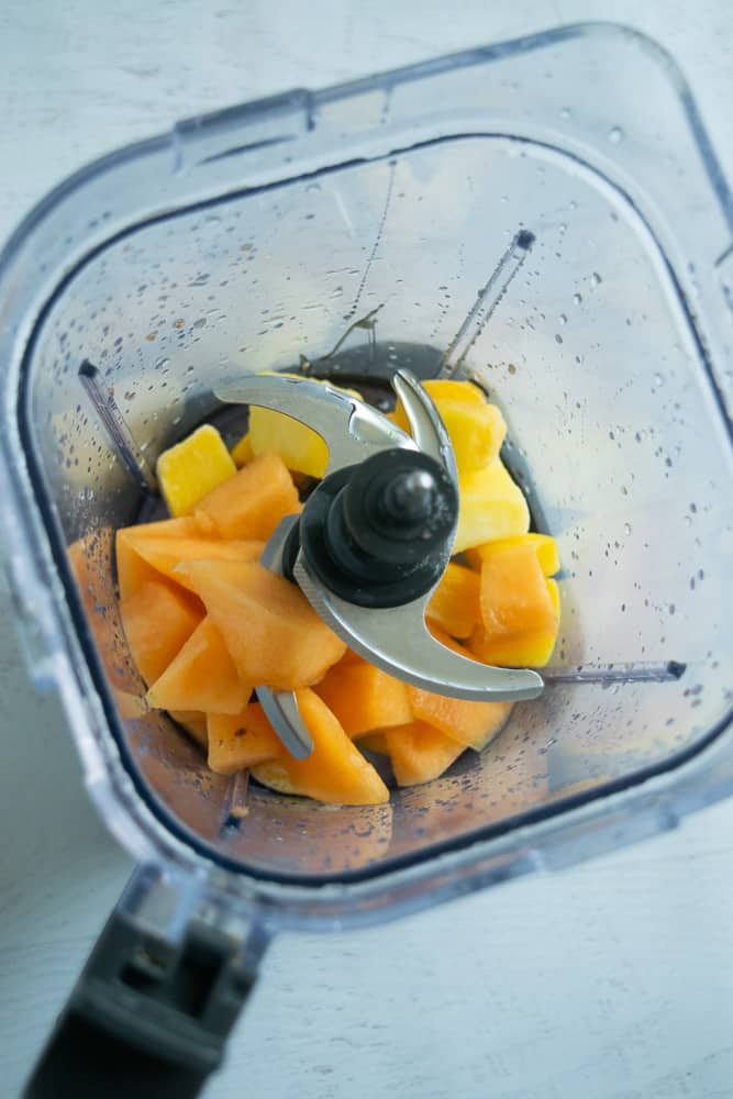 cantaloupe and mango in blender
