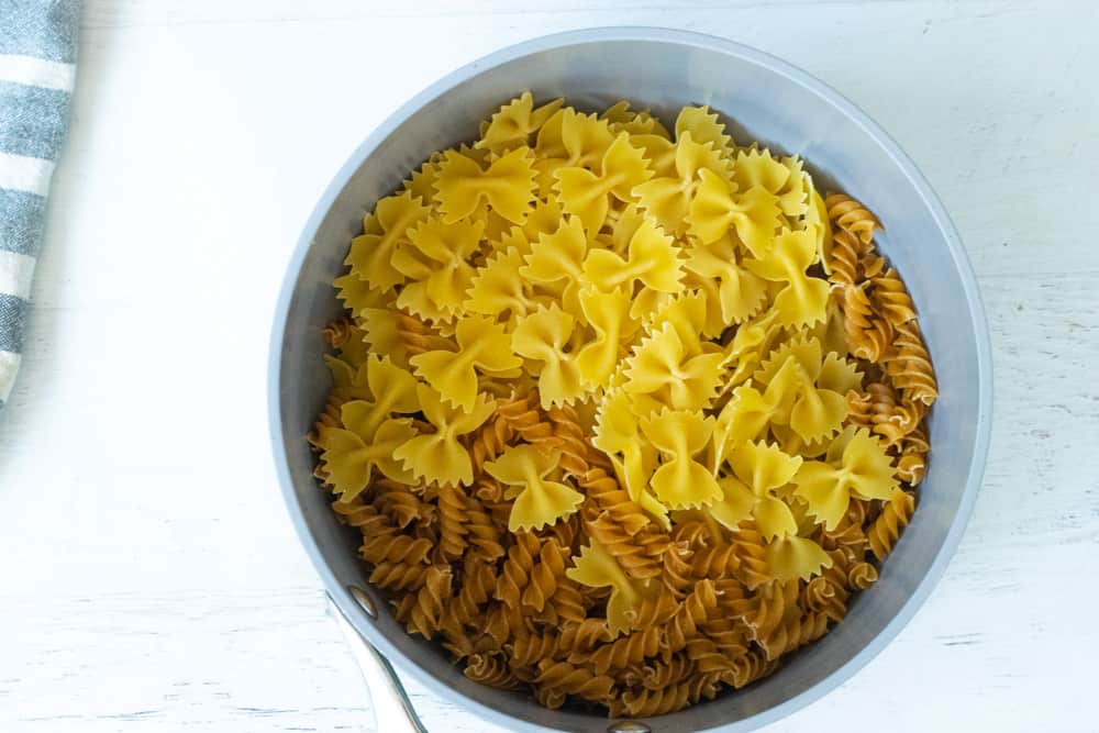 uncooked pasta in pot