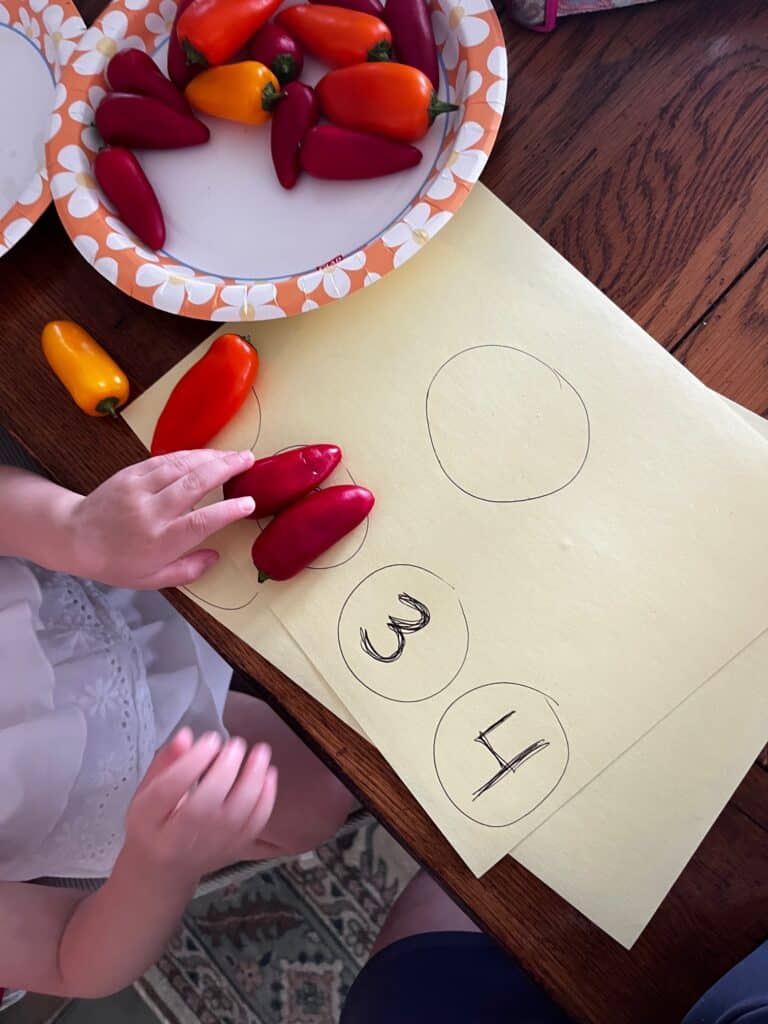 counting with peppers on paper