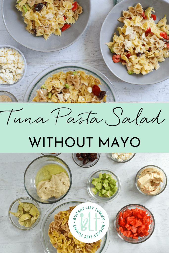 Pinterest graphic for tuna pasta salad