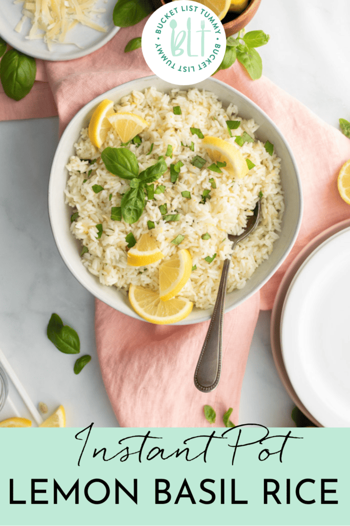 lemon basil rice with text overlay