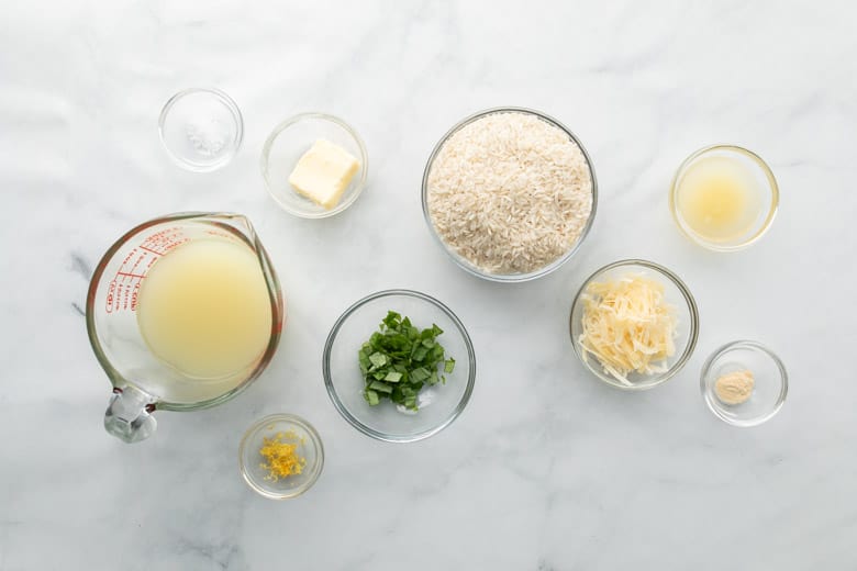 ingredients for lemon rice with basil