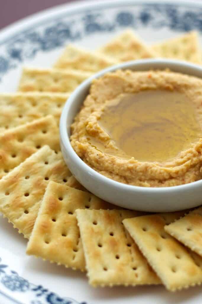 plate with crackers and dip