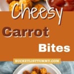 cheesy carrot bites with text overlay