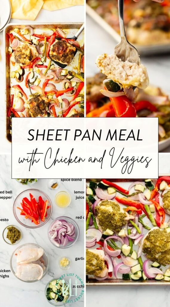 pinterest graphic for sheet pan meal with chicken and veggies
