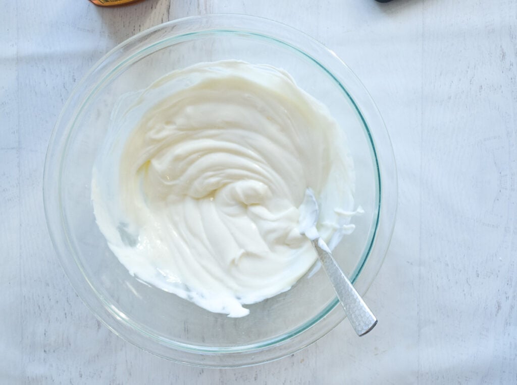 ingredients in bowl for frozen yogurt bark 
