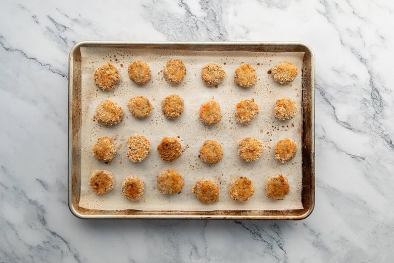 baked chicken nuggets on baking sheet